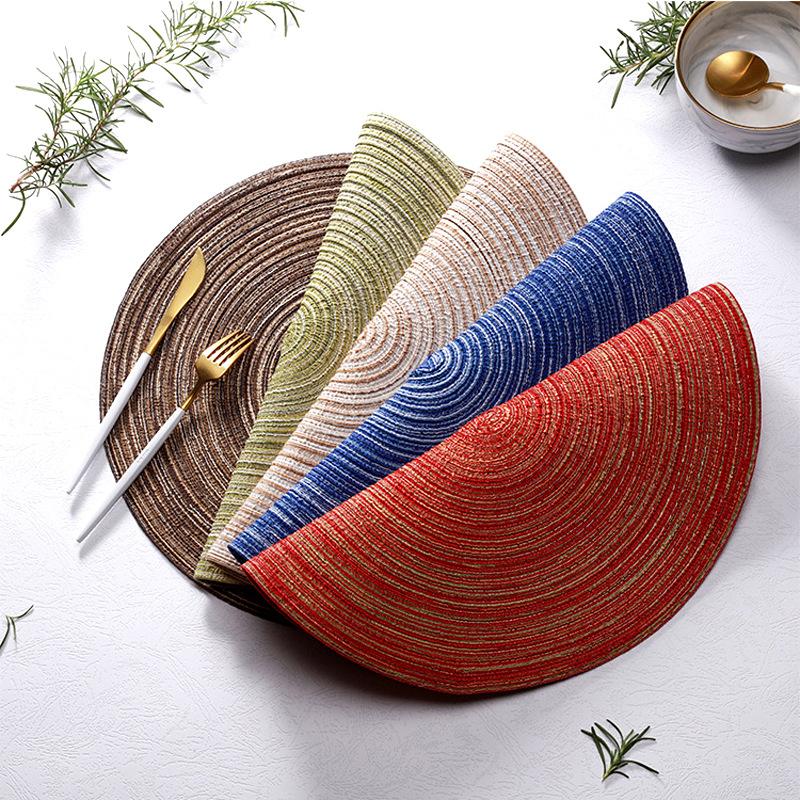 

4PCS Tableware Mat Manual Textile Nonslip Placemat Solid Round Design Steak Plate Placemat Coffee Cup Ceramics Dining Table Mat