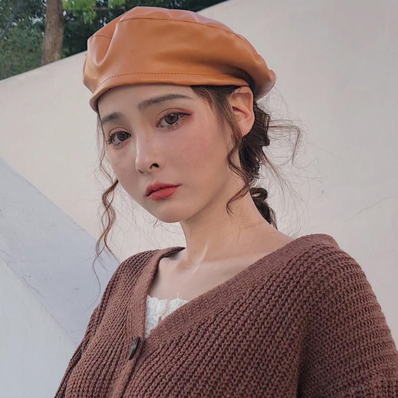 

Women Berets Vintage Autumn Winter Hat PU Leather Hats For Women Ladies Artist Painter Beret Hat Female Berets For, White