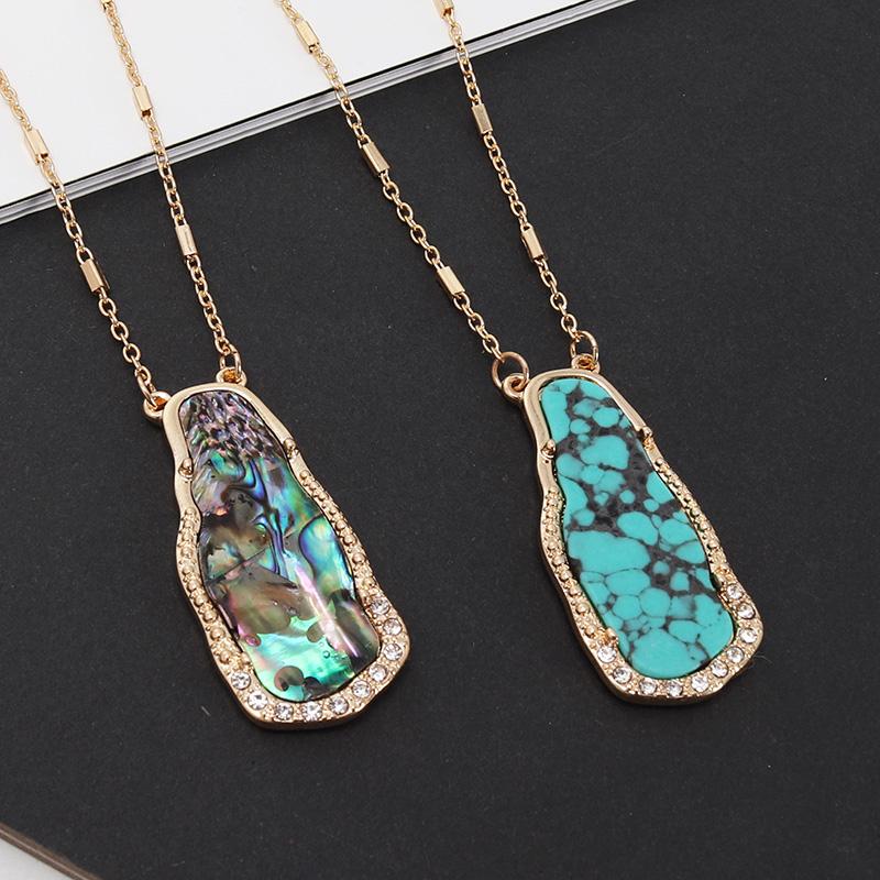 

Pendant Necklaces Nature Stone Abalone Shell Necklace Long Chain CZ Crystal Pave Charms