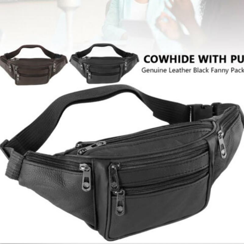 

Men's PU Black Waist Fanny Leather Messenger Shoulder Bag Sling Chest Pack Belt Money Bag Travel Sport Hip Pouch Travel Purse
