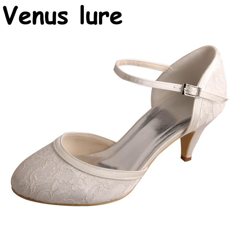 

Comfortable Heels for Women White Lace Kitten Heels Mary Janes, Ivory