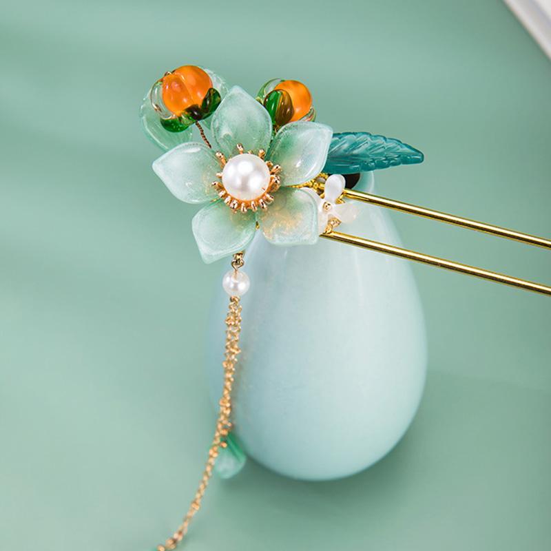 

Hair Clips & Barrettes 2 Pcs Flower Set Clip Girl Tassel Hairpin HanfuTraditional Headdress Handmade