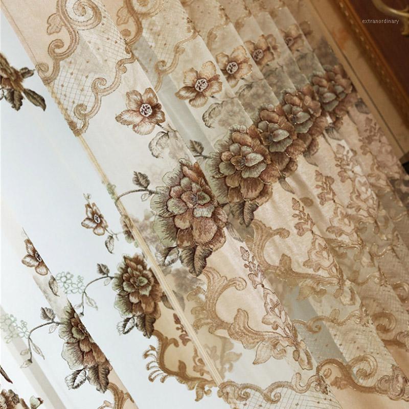 

Openwork Embroidery Chenille Living Room Bedroom Curtains Peony Flower European Classical Gauze Curtains1, Tulle 1