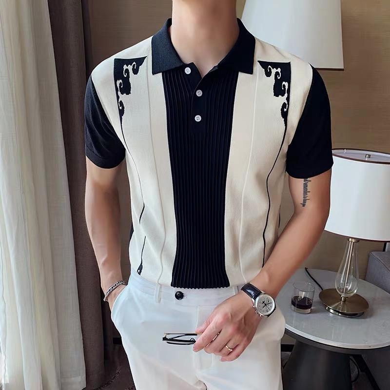 

Hot selling high quality diversified men's short-sleeved shirts personality fashion ice silk lapel turn over half-sleeved k, As shown14