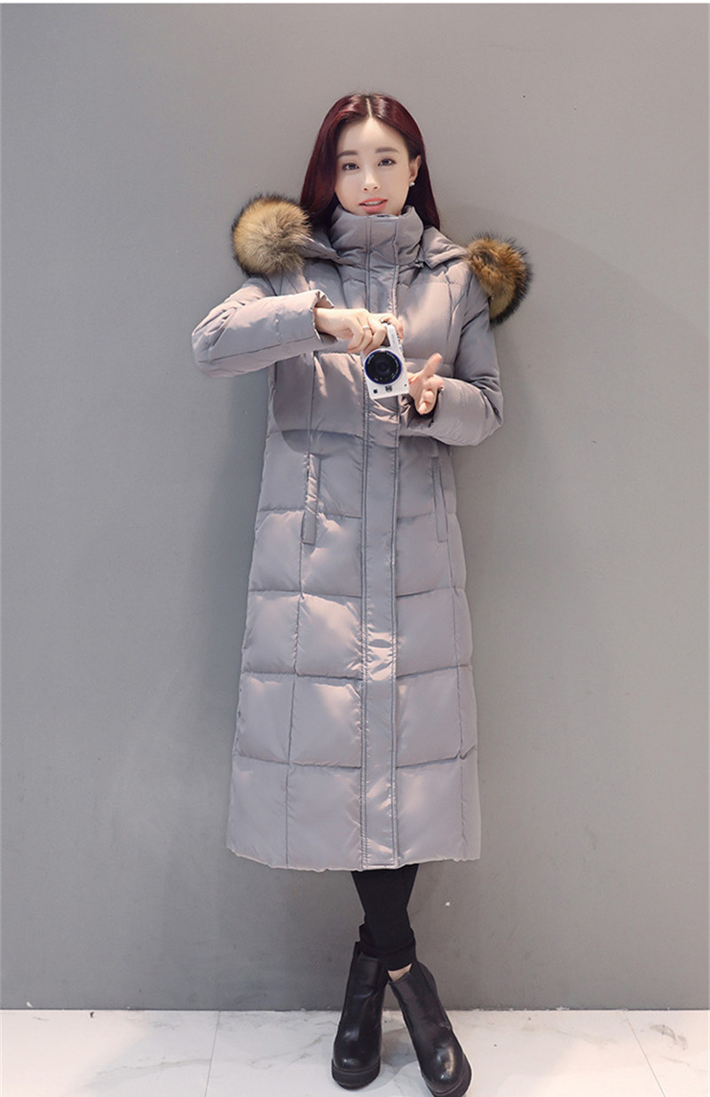 

2021 New Quality Women Tall White Duck Down Winter Jacket Warm Female Skin Collar Parka Thin Jackets Shelter Mujer Wxf200 355e, Grey