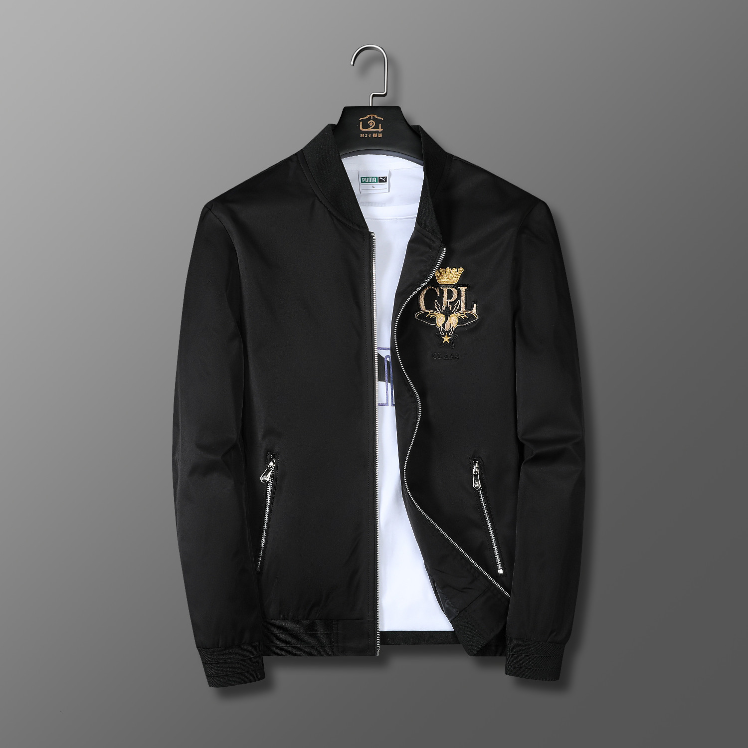 

Vintage 2021 New White Autumn Embroidered Men's Crown Bee European Station Print Jacket E171, Black