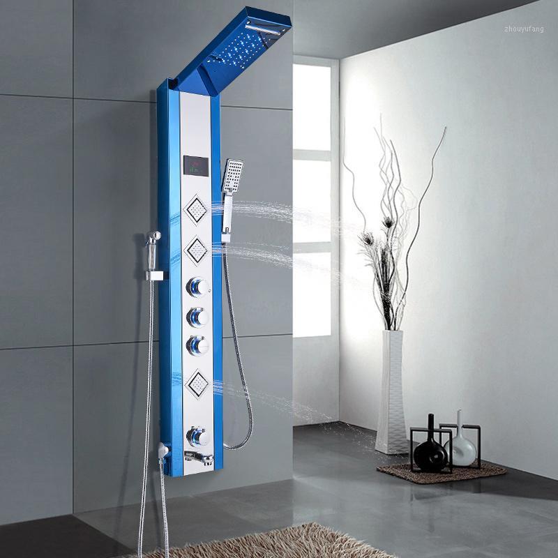 

Rainfall Waterfall Brushed Nickel Shower Faucet Wall Mounted Bathroom Panel Column With Hand Sprayer Sets