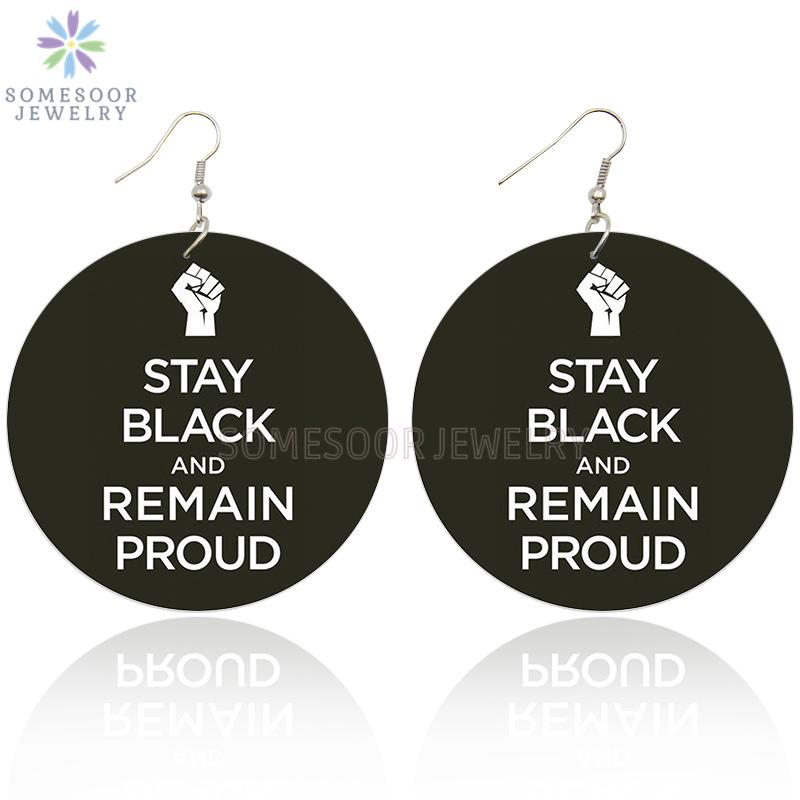 

SOMESOOR Stay Black Remain Pround African Wooden Drop Earrings Printed Power Fist Afro Wood Jewelry For Women Christmas Gifts