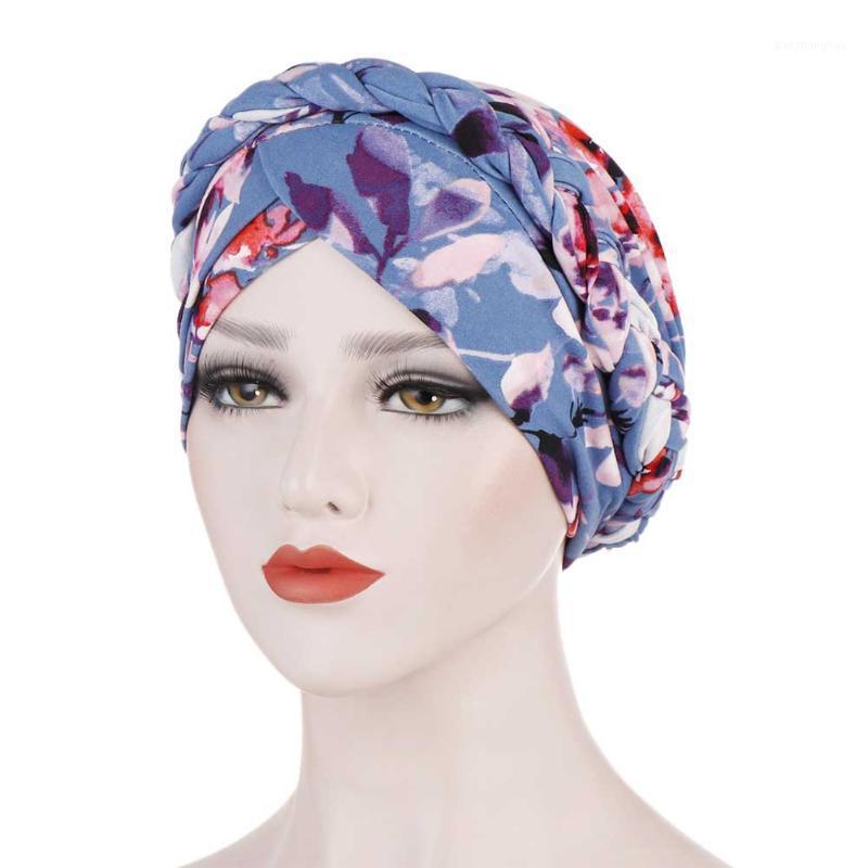 

Braid Knot Cancer Chemo Printed Beanie Elegant Fashion Women Turban One Plait Caps Arab Muslim Hijab Hair Accessories Head Wrap, Blue;gray