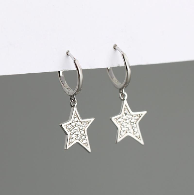 

100% 925 Silver Small Round Golden Circle Irregular Star Zirconia Hoop Earring For Women Pendientes Elegant Ear Ring 2020 NEW1