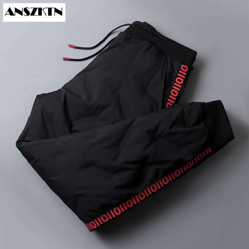

ANSZKTN Winter down pants men wear warm and thick outdoor slimming cotton pants fashionable Warm White Duck Down Padded, Black