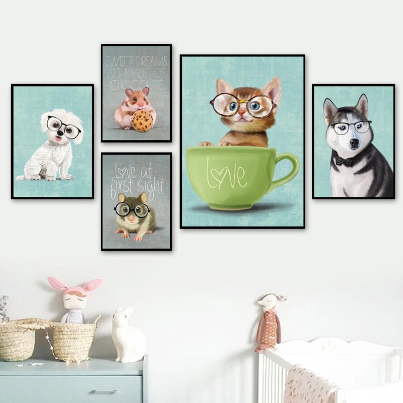 

Wall Artwork Modular Dog Canvas Pictures Pig Home Decoration Cat Painting Prints Animal Poster For Bedside Background Framework