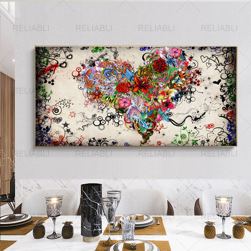 

Abstract Heart Flowers Modern Canvas Painting Nordic Flower Prints Wall Art Pictures for Living Room Interior Cuadros Home Decor