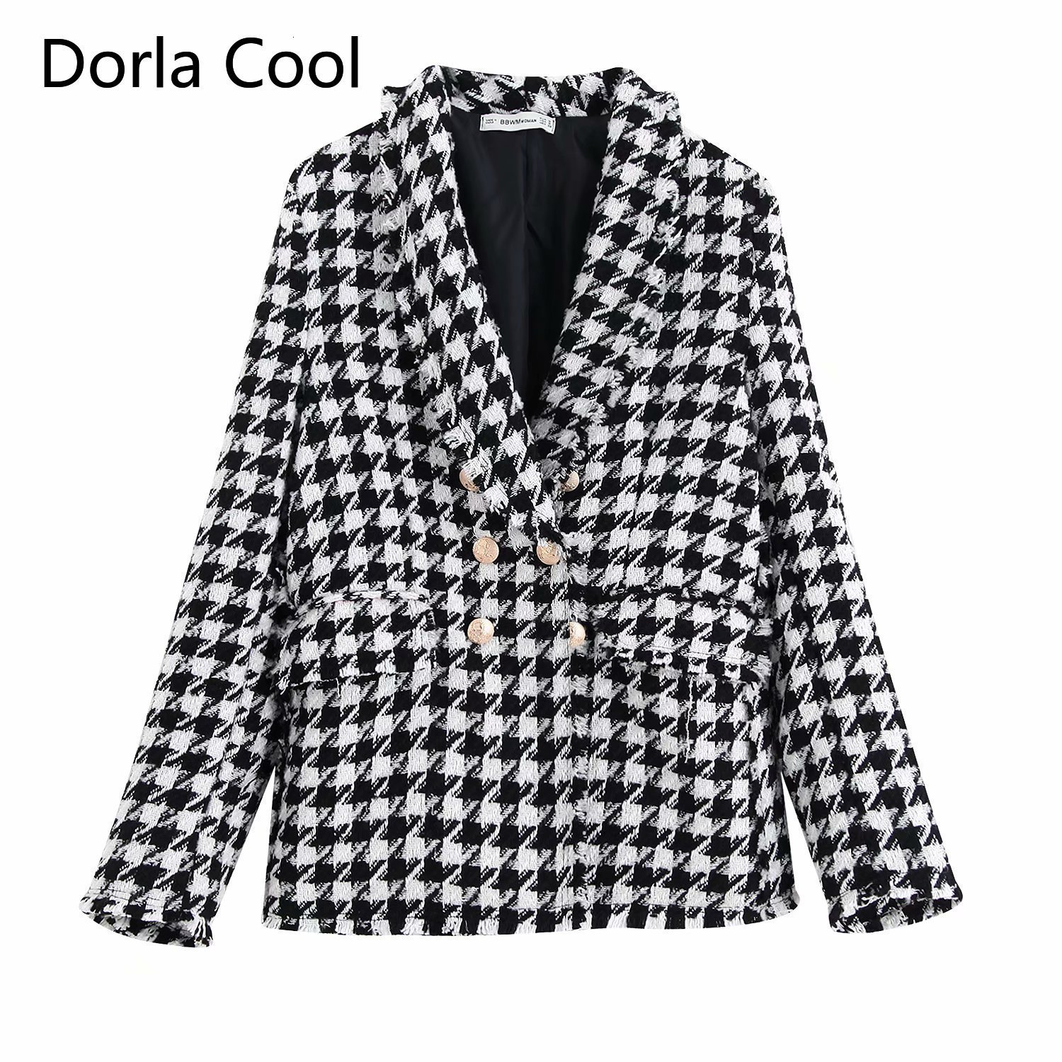

New 2021 Female Spring Blazers Chess High Street Designer Europa Lady Office Wear Double Breasted Chic Outerwear Clothes D6l1, Black