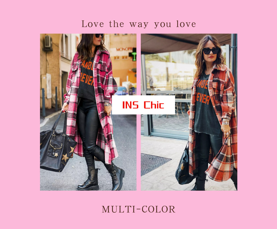 

Womens casual baggy single thick fashion breasted chess blend female loose girl pea coat check wool jackets outerwears FQE1, Black white plaid.