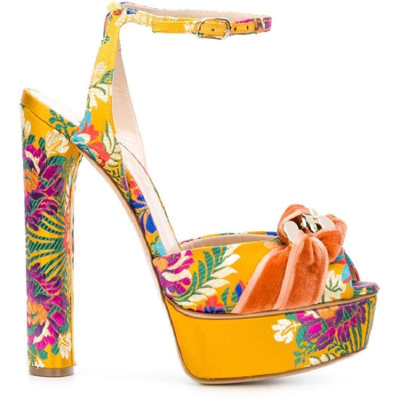 

Floral Satin Ladies Velvet Bowtie Sandals Will See Platform Ankle Straps Tread Chunky Super Female Party in High Heels 6wbq, Color 3