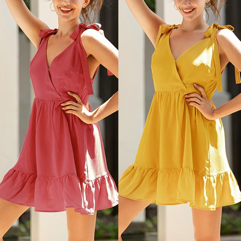 

Women' Sling Strap V-Neck Halter Dress, Pink