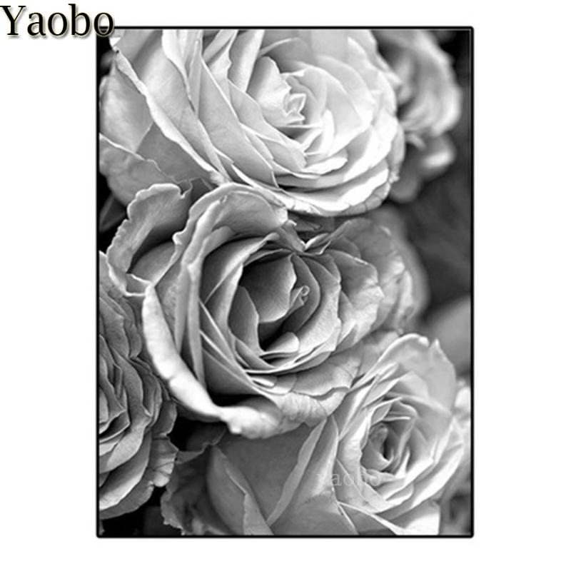 

5D diamond painting rose flower full drill round square diy embroidery mosaic rhinestone Black and white home decoration 2020