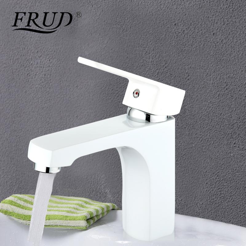 

Frud modern white bathroom fixture brass Spray paint faucets toilet water basin sink tap hot and cold water bath mixer R10301-2