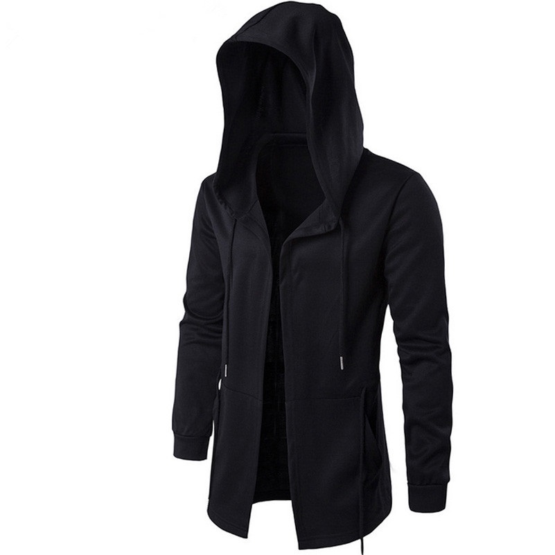 

Thin male case black cloak with hoodie couple sleeves long hip hop sweaters mantle autumn outwear streetwear, Blake
