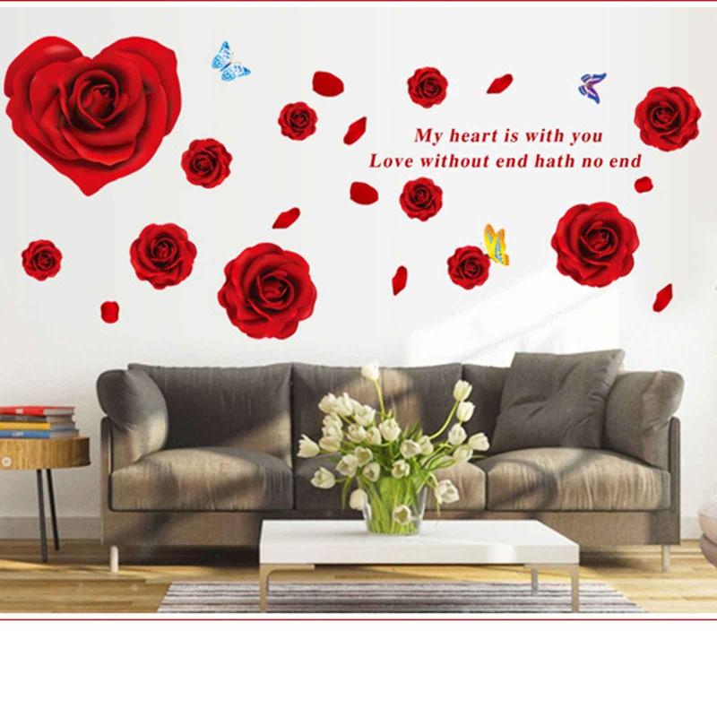 

Red Rose Flowers Wall Sticker Art Decals Room Home Decor Gift Pvc Wall Sticker Valentine's Day Home Decor