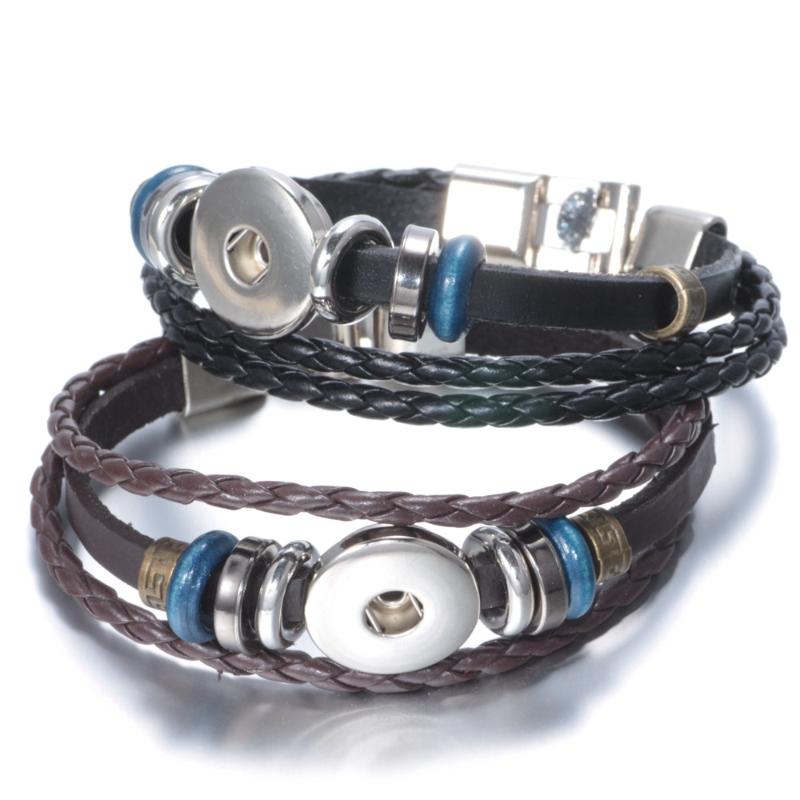

Hot Wholesale 10 20 50pcs/lot Genuine Snap Bracelet Leather Rope Bracelet Fit DIY 18mm Snap Button Jewelry SZ0057