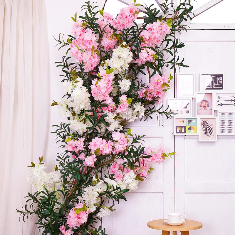 

98CM Silk Cherry Blossom Artificial flowers Sakura tree stem Plastic Plants Fake Flower Branches Wedding Home Party Decoration, White