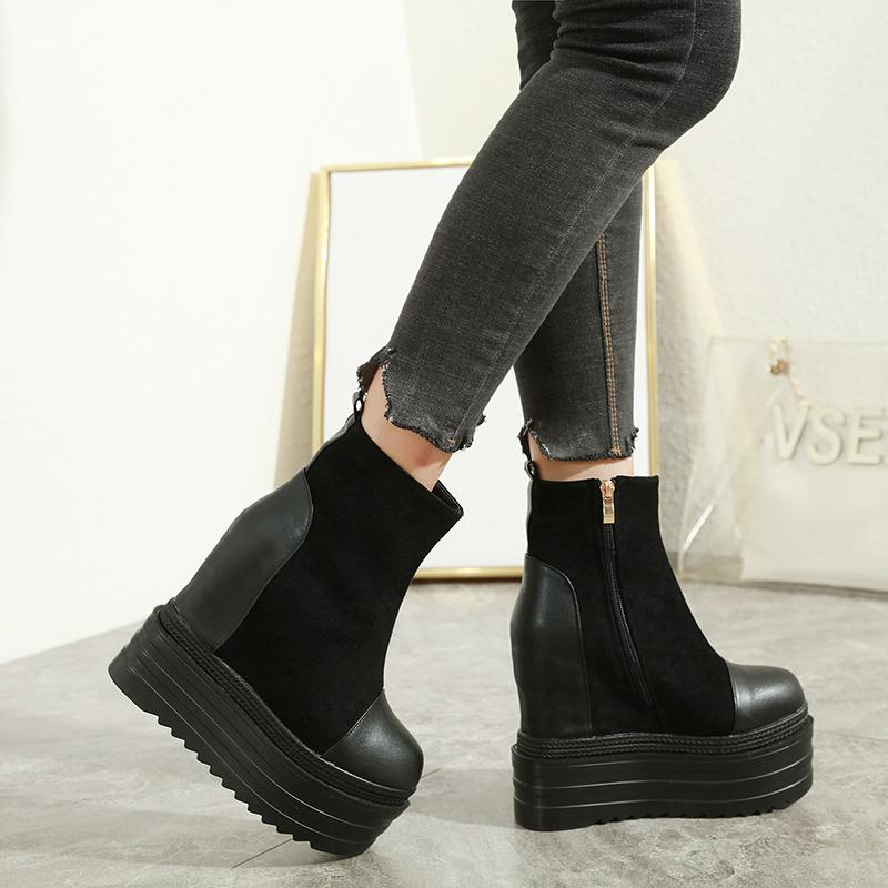 

Boots Women's British Style Short Tube Black Wedges Hidden Heel Ankle Boots Shoes