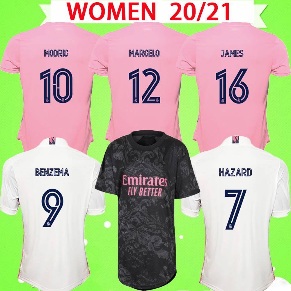 

WOMEN 2020 2021 Real madrid grils soccer jerseys 20 21 home away third pink BENZEMA BALE HAZARD ZIDANE SERGIO RAMOS ladies football shirts