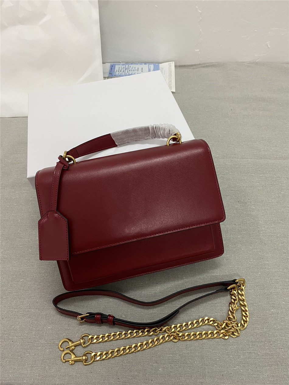

New High quality solid color luxury design shoulder bag classic leather messenger bag with 4 slots and texture metal chain lady's bag 634723