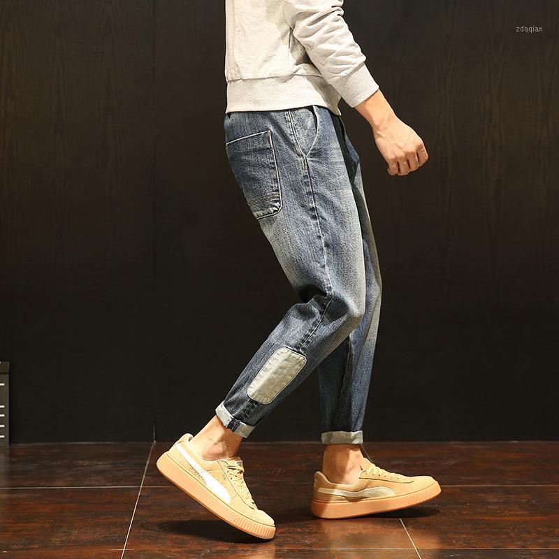 

Loose Fit Mens Jeans Cuffs Plus Size Solid Color Blue Pants Denim Mens Trousers 2020 Men Clothes OMP2050071