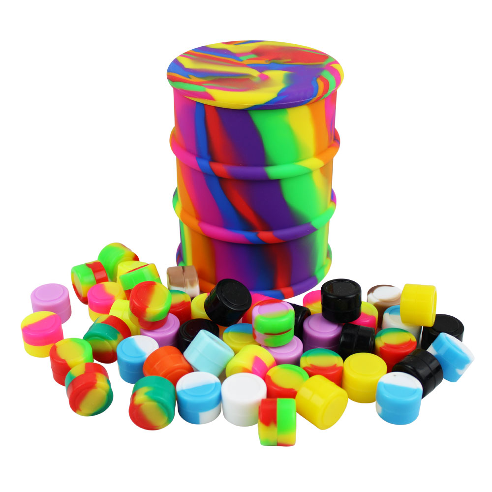

Silicone Jars Dab Wax Container Food Grade Non Stick 50pcs 2ml Mini Concentrate Container And 1pc 500ml Large Oil Barrel Storage Jar