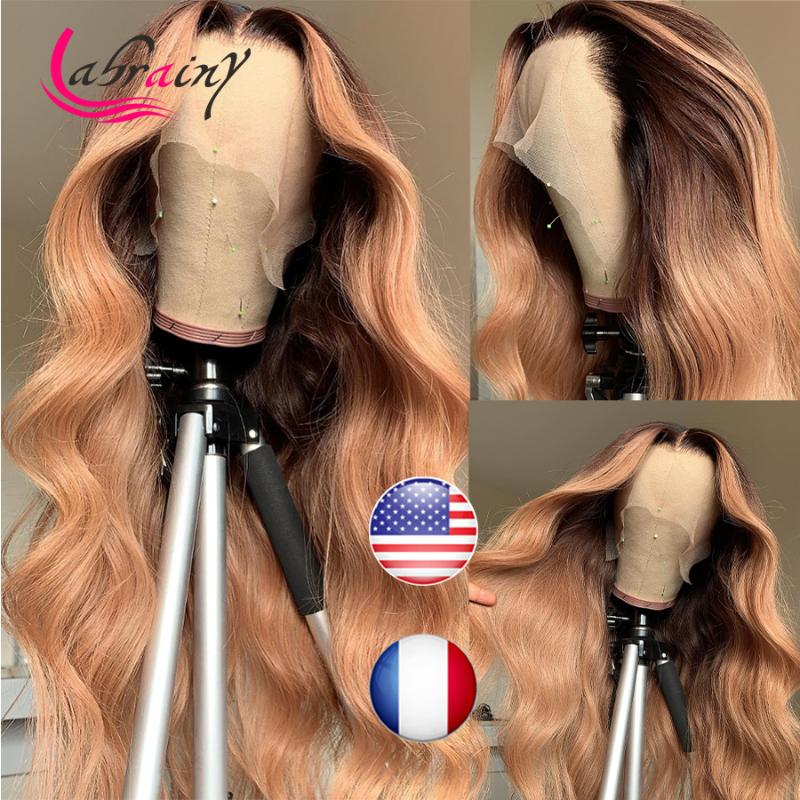 

Ombre HD Transparent 13x6 Body Wave Pink Lace Frontal Human Hair Wigs Highlight Colored Remy Wig Pre Plucked Bleached Knots