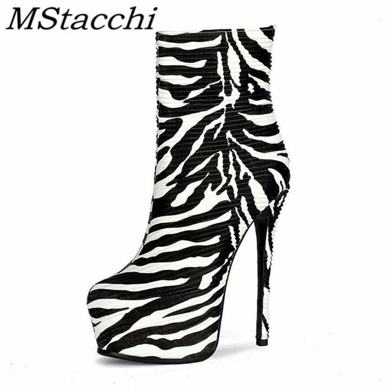 

Mstacchi Zebra Pattern Side Zipper Big Size 35-45 Women Short Boots Platform Stiletto Novelty Fashion Madam Shoes Botas De Mujer1, Black