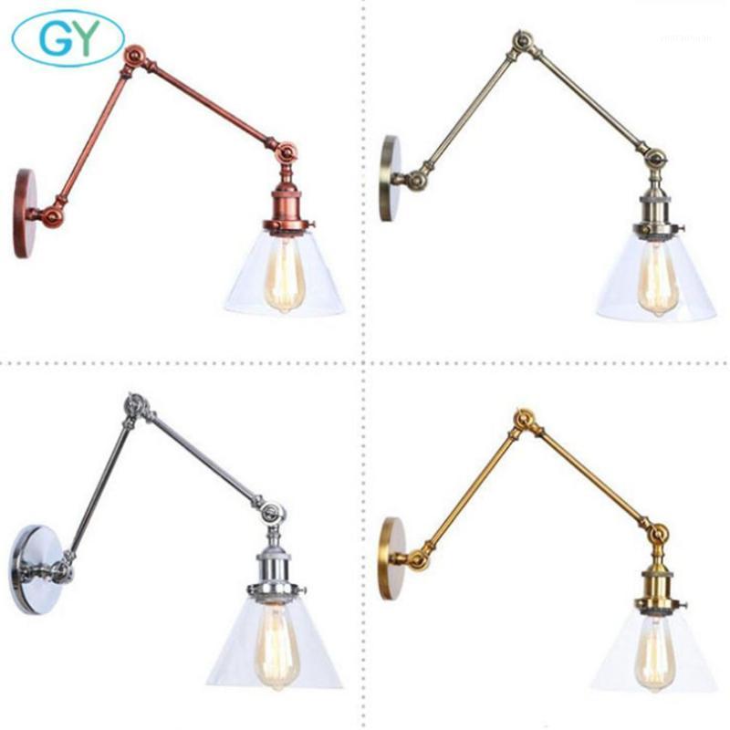 

Vintage Industrial Wall Sconce Lighting Fixture Antique Clear Glass Rustic Bronze Chrome Brass Swing Arm Wall Light E27 Lamp1