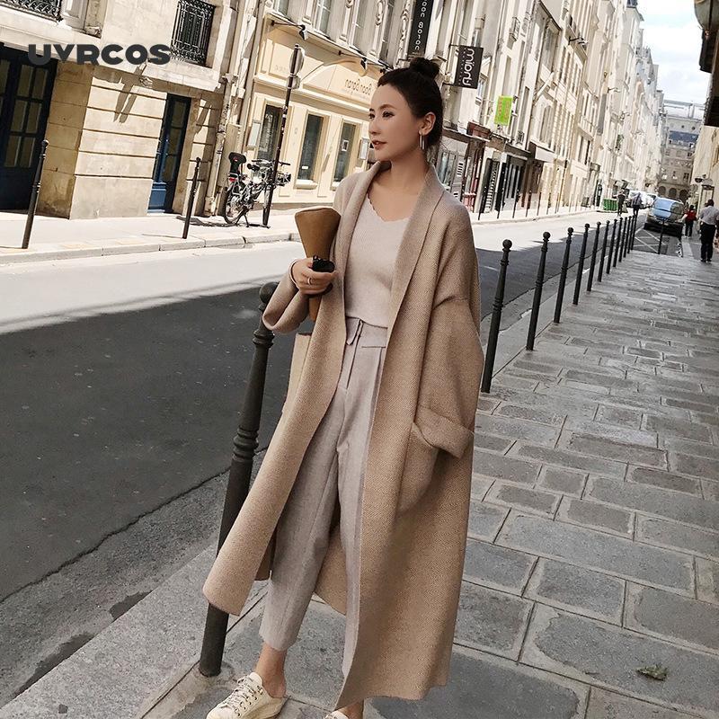

UVRCOS 2020 Loose knit Cardigan Woolen Sweater Oversized Extra Soft High-end Cardigan Knitting Long Coat for Women Winter Elegan