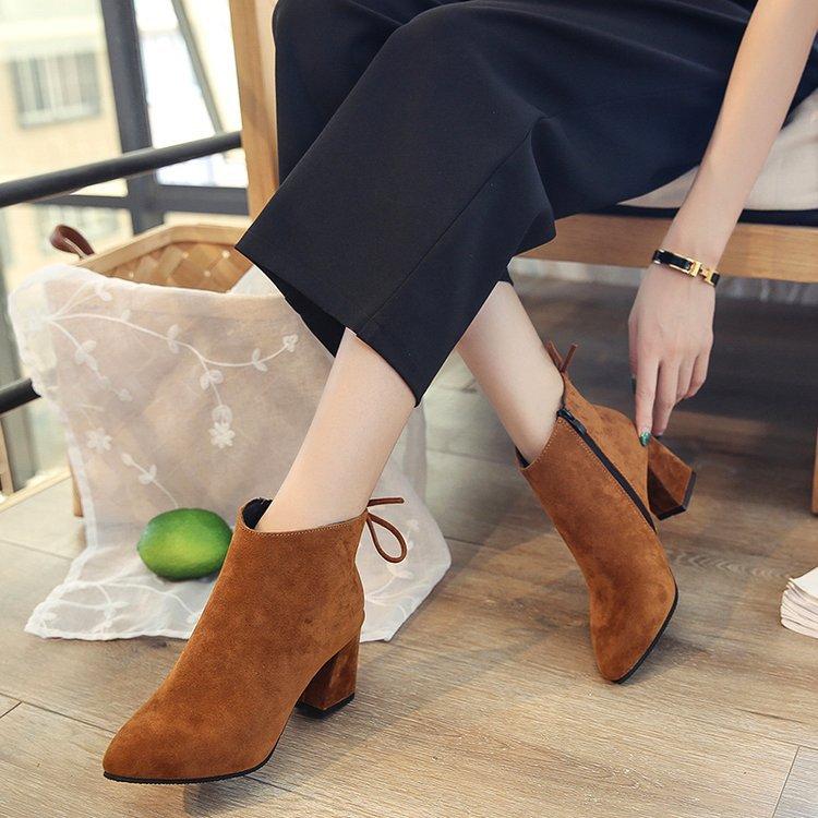 

Europe and America 2021 women's single boots boots side zipper pointed toe ankle mid heel, As shown