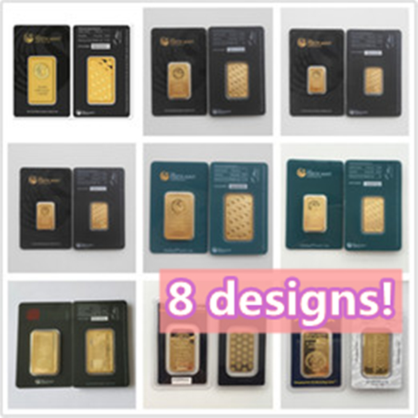 

1OZ 8 Designs mint Ap Australia perth-mint mex rcm gold plated bars Souvenirs Christmas Present Black & Green Sealed Package Non magnetic Gifts