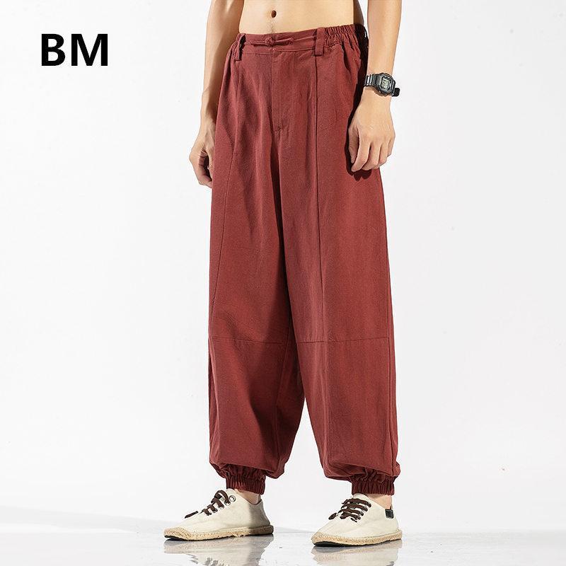 

Chinese Style Retro Linen Pants Men Loose Plus Size Wudang Wide Pants 5XL Fashion Bloomers Casual Martial Arts Training Joggers1, Red