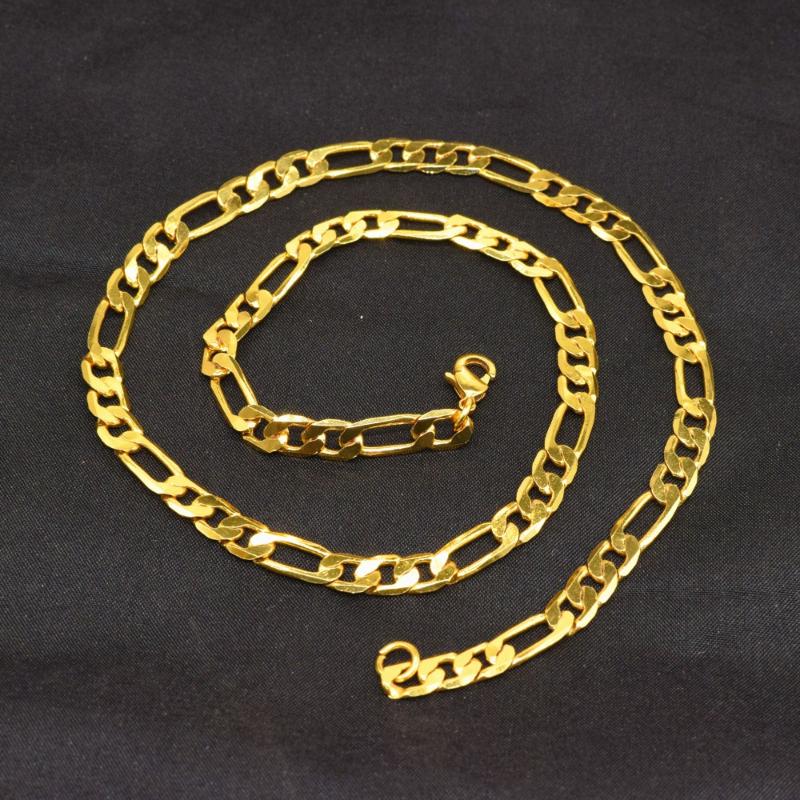 

Wholesale 18inches Fashion Women Jewelry Yellow Gold-Color Flat Figaro Chain Necklace Wedding Party Gift