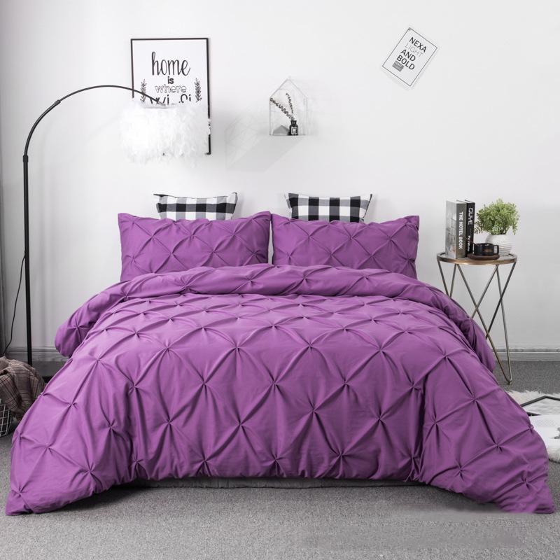 

2/3 pcs Luxury Pinch Pleat Bedding Set For Bedroom Polyester Wrinkled Duvet Cover Pillowcases Single Queen King Sets No Filling1, Purple