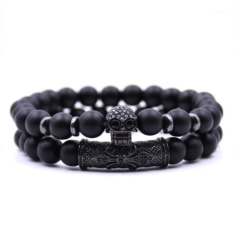 

Matte Black Onyx Bracelet, Bracelet Stack, Skull Bracelet, Gift For Him, For Him, Men's Men's Jewelry, Black1