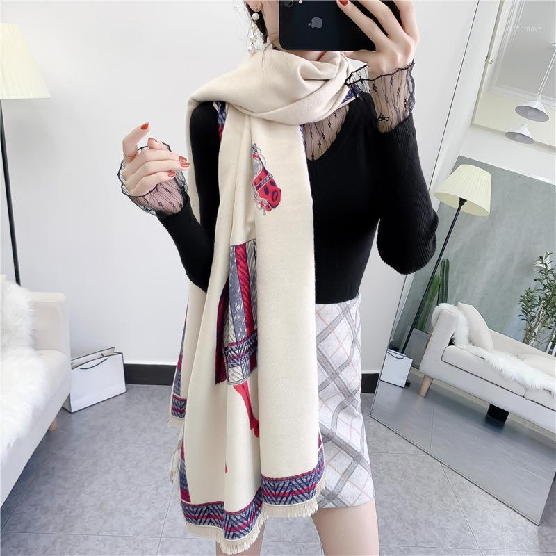 

Autumn and winter new horse scarf female Korean fashion imitation cashmere tassel shawl winter thick warm scarf1