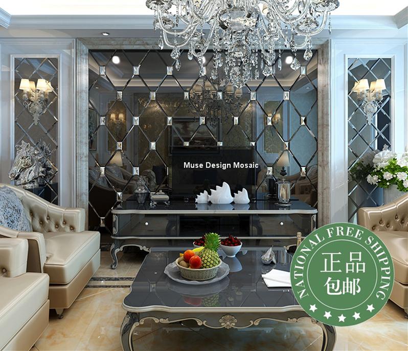 

Customized Beveled Grey Art Glass Mirror Mosaic Tiles, Showroom wall KTV Display cabinet DIY decorate, Silver/Gold/Copper, Black