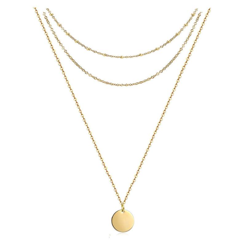 

Chokers Fashion Multilayer Circle Pendant Necklace Gold Color Stainless Steel Neck Chains For Women 2021 Trendy Jewelry Gift