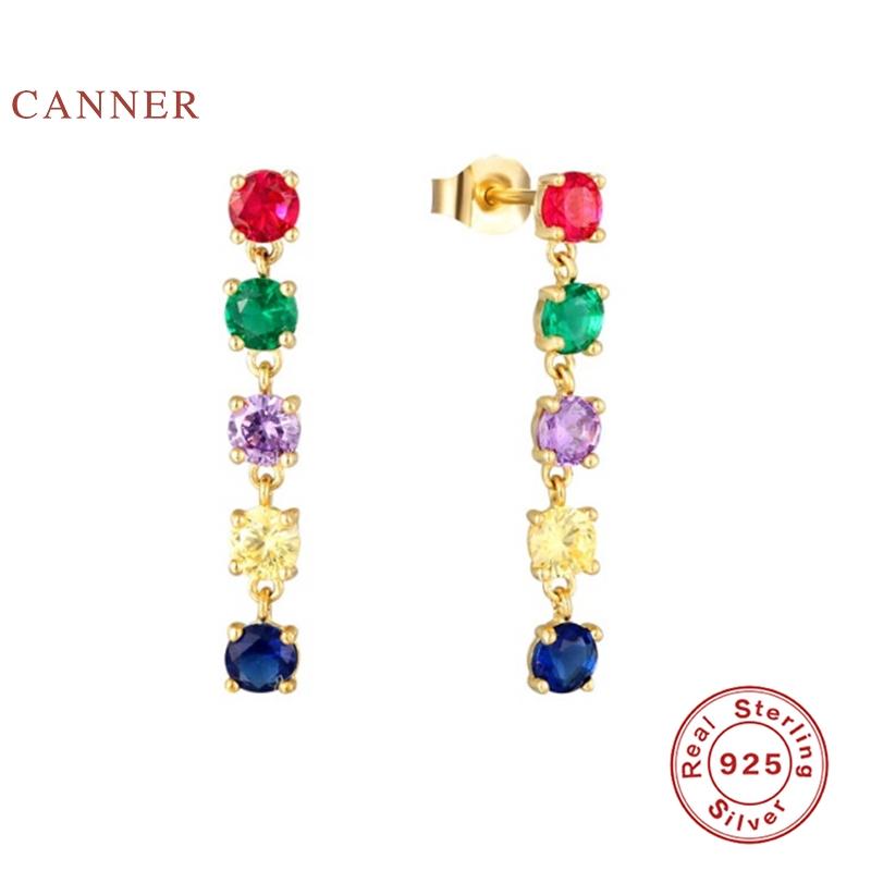

CANNER Earrings For Women 925 Sterling Silver Pendientes Color Diamond Versatile Long Piercing Stud Earring Fine Jewelry Joyero