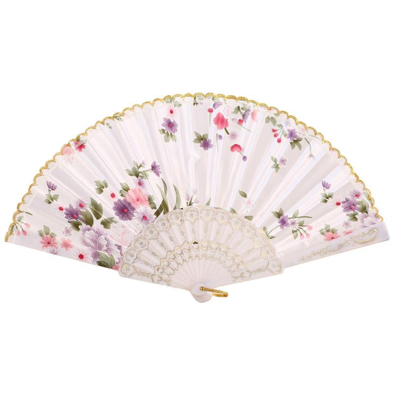 

Chinese Style Dance Fan Lace Silk Folding Hand Held Flower Fan Wedding Party hand fans wedding favors L0730