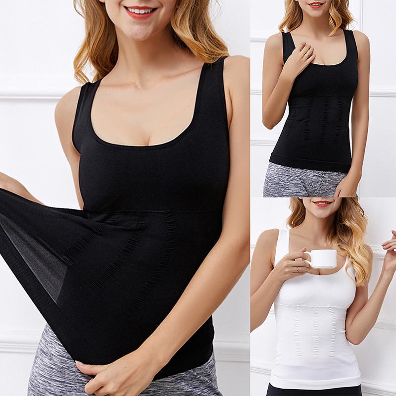 

Women Tummy Control Tops Comfort Camisole Removable Pads Bra Smooth Slimming Sleeveless Solid Color Vest Breathable Underwear1, Black