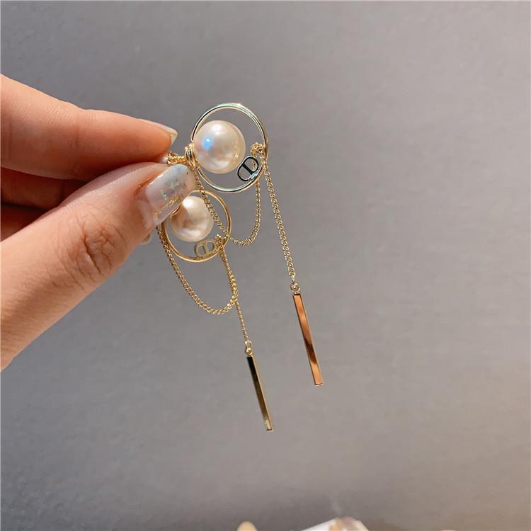

Korean fashion jewelry simple pearl metal earrings for woman shiny trend long elegant earrings female