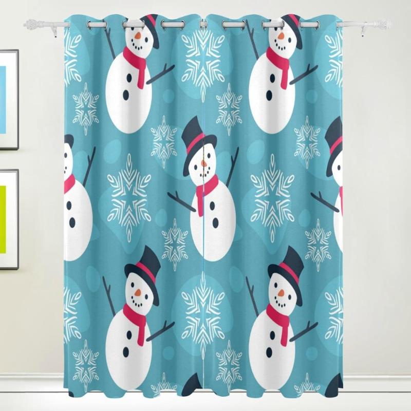 

Christma Snowman Snowflake Curtains Drapes Panels Darkening Blackout Grommet Room Divider for Patio Window Sliding Glass Door, As pic
